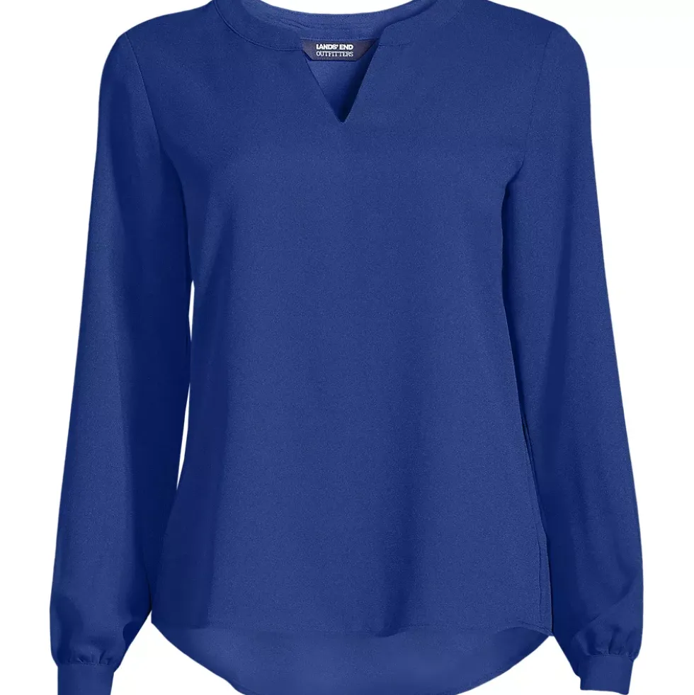 Women's Shirred Long Sleeve Split Neck Blouse