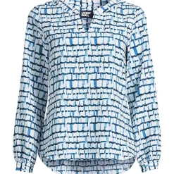 Women's Shirred Long Sleeve Split Neck Blouse