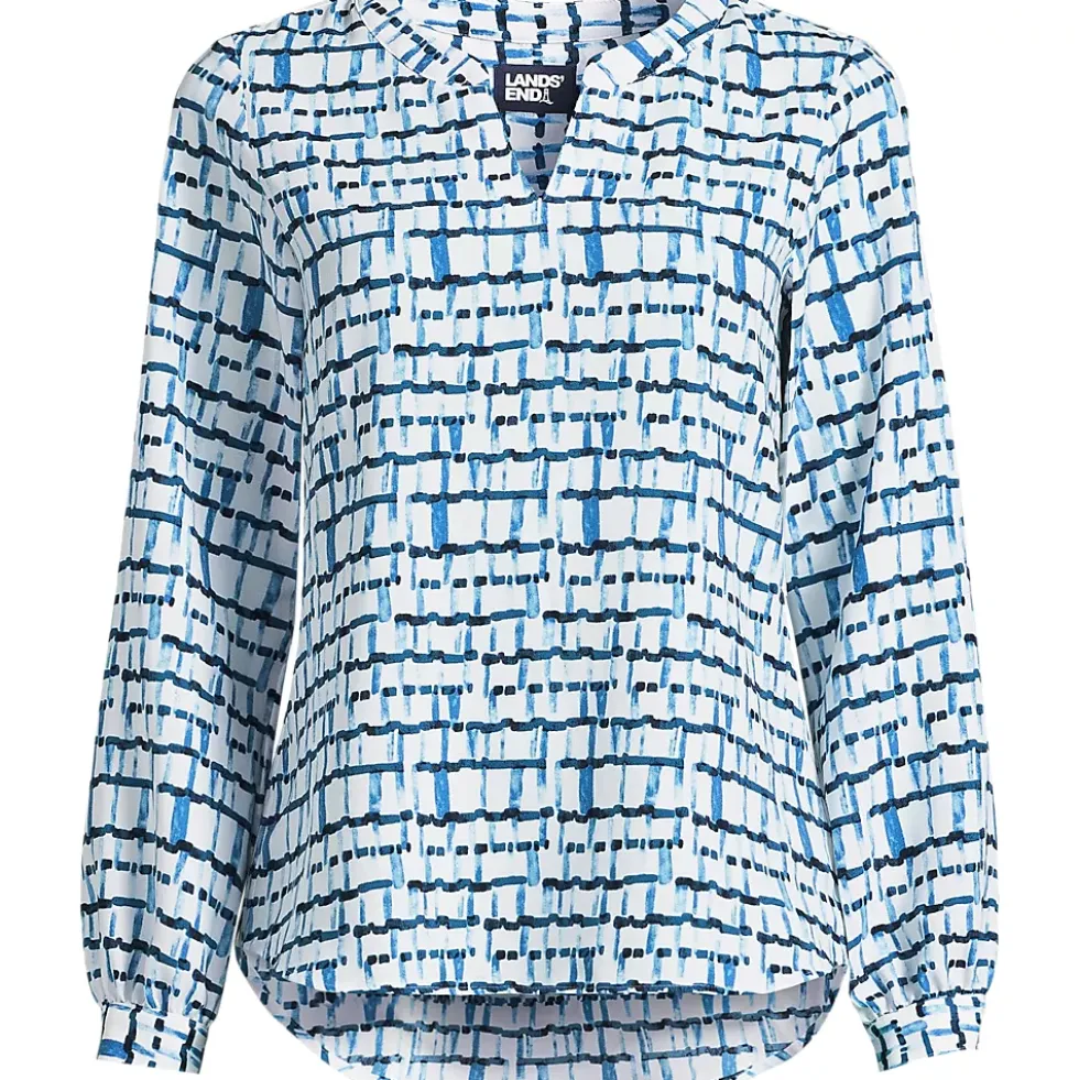Women's Shirred Long Sleeve Split Neck Blouse