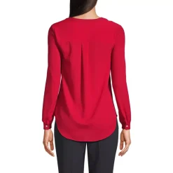 Women's Shirred Long Sleeve Split Neck Blouse