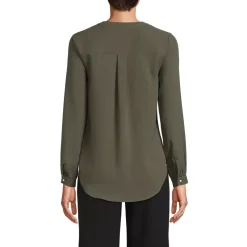 Women's Shirred Long Sleeve Split Neck Blouse