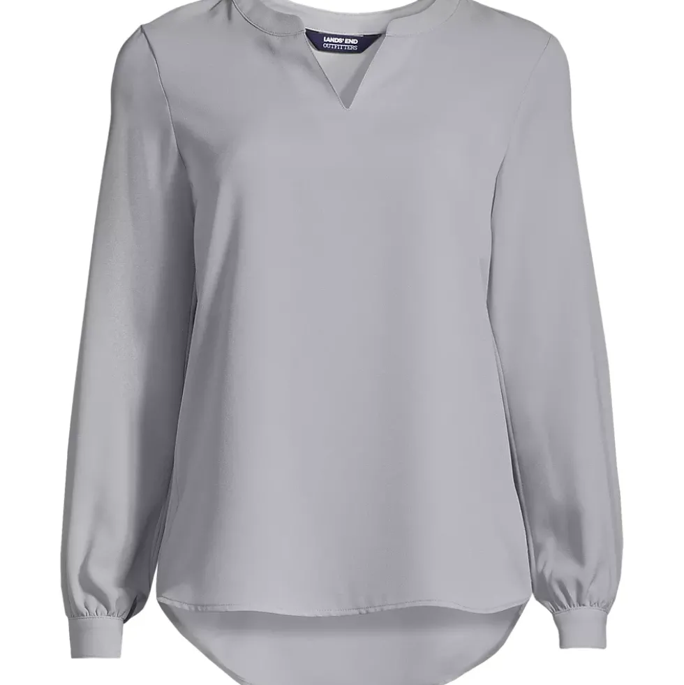 Women's Shirred Long Sleeve Split Neck Blouse