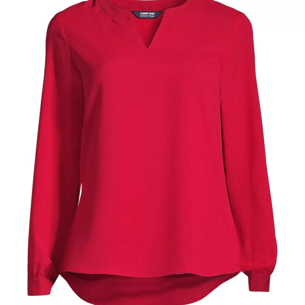 Women's Shirred Long Sleeve Split Neck Blouse