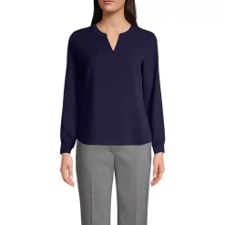 Women's Shirred Long Sleeve Split Neck Blouse
