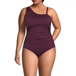 Women's Shirred One Shoulder One Piece Swimsuit