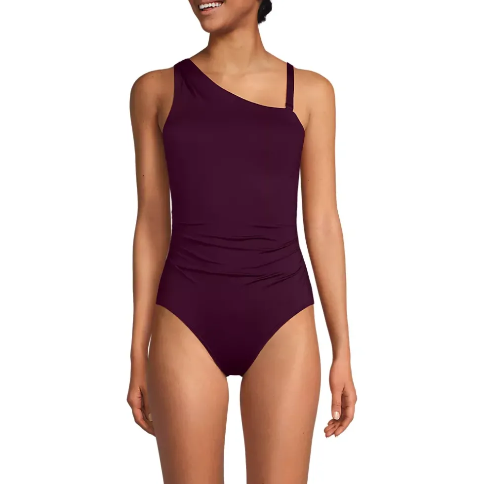 Women's Shirred One Shoulder One Piece Swimsuit