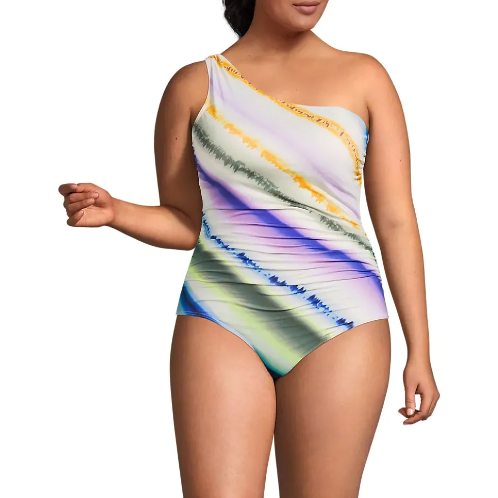 Women's Shirred One Shoulder One Piece Swimsuit