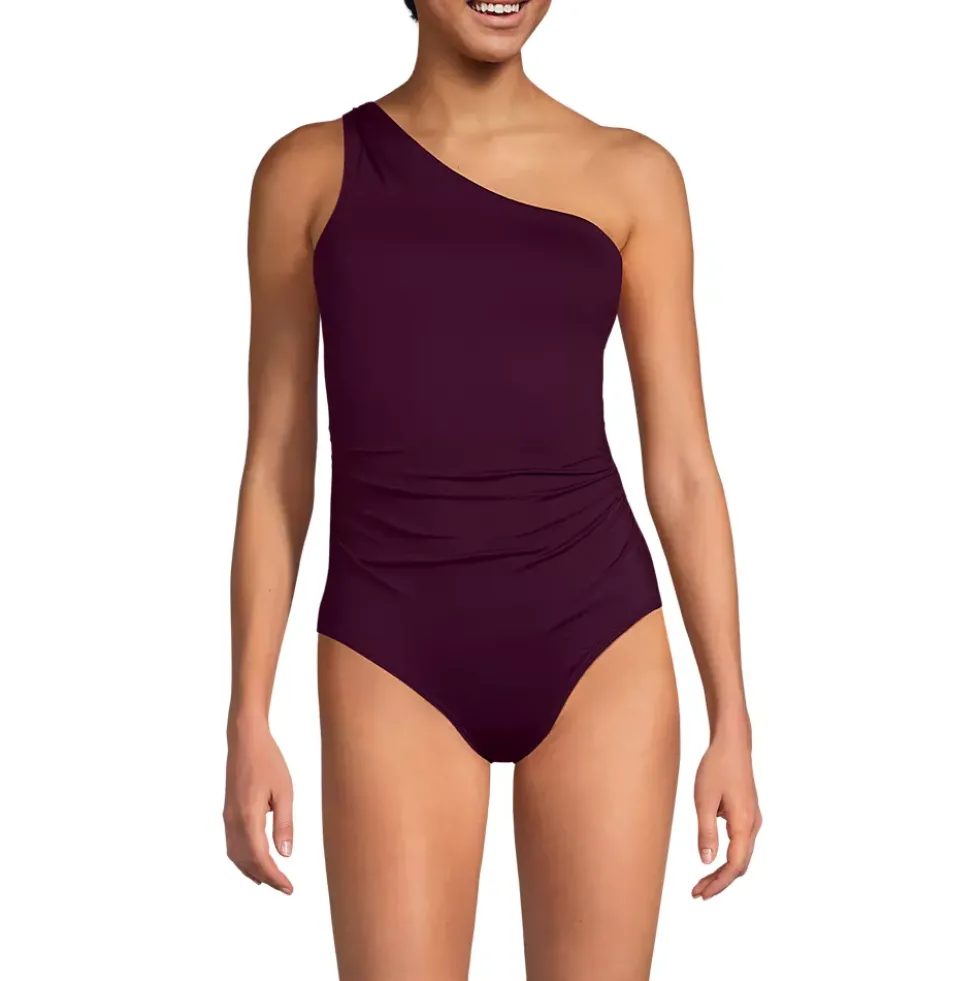 Women's Shirred One Shoulder One Piece Swimsuit