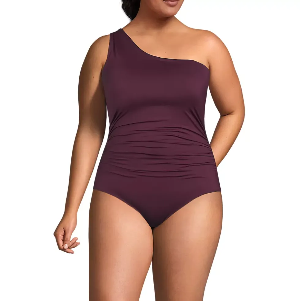 Women's Shirred One Shoulder One Piece Swimsuit