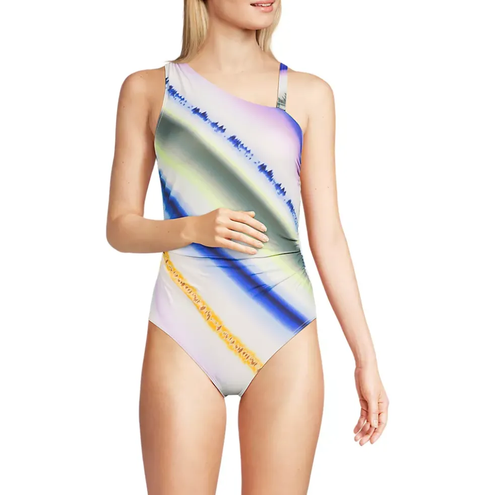 Women's Shirred One Shoulder One Piece Swimsuit