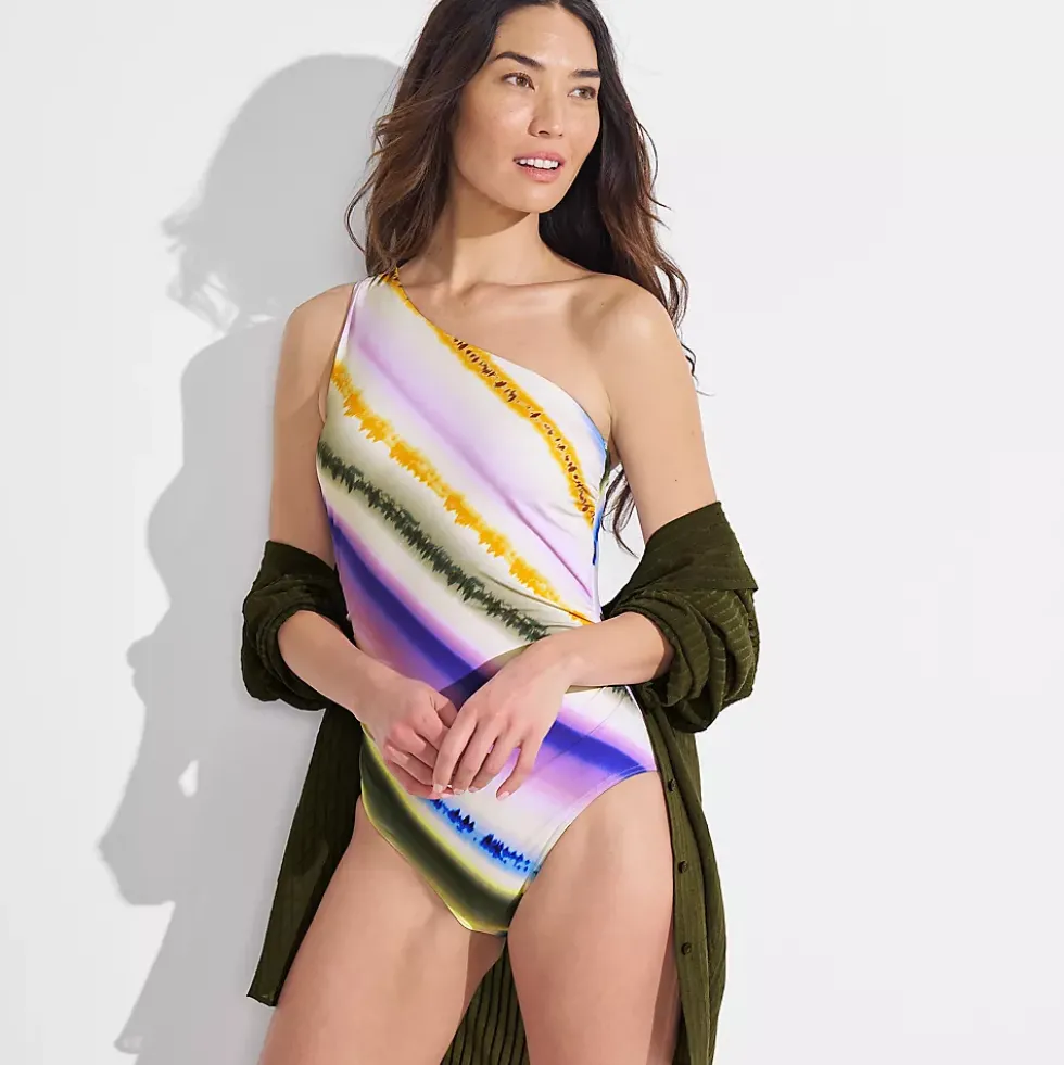 Women's Shirred One Shoulder One Piece Swimsuit