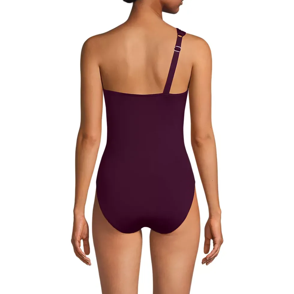 Women's Shirred One Shoulder One Piece Swimsuit