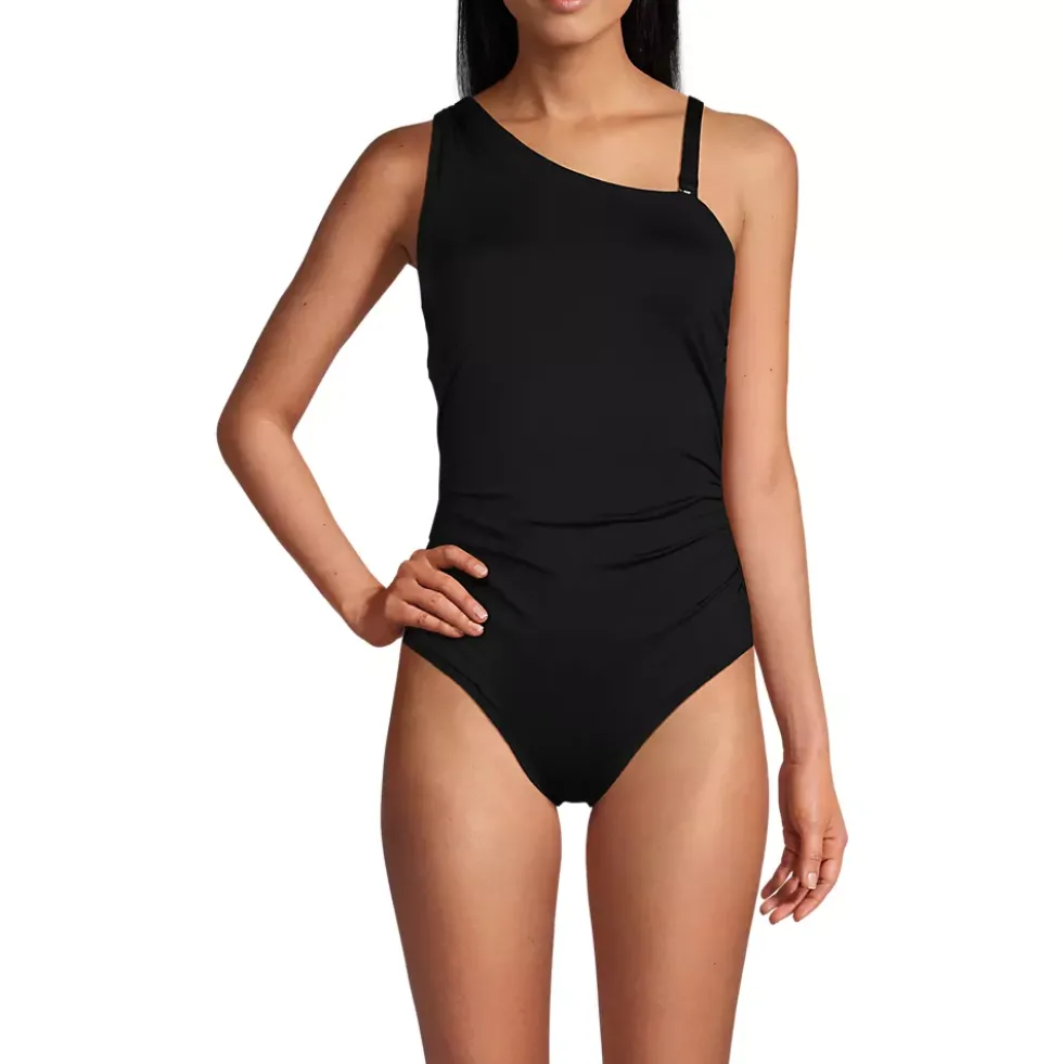 Women's Shirred One Shoulder One Piece Swimsuit