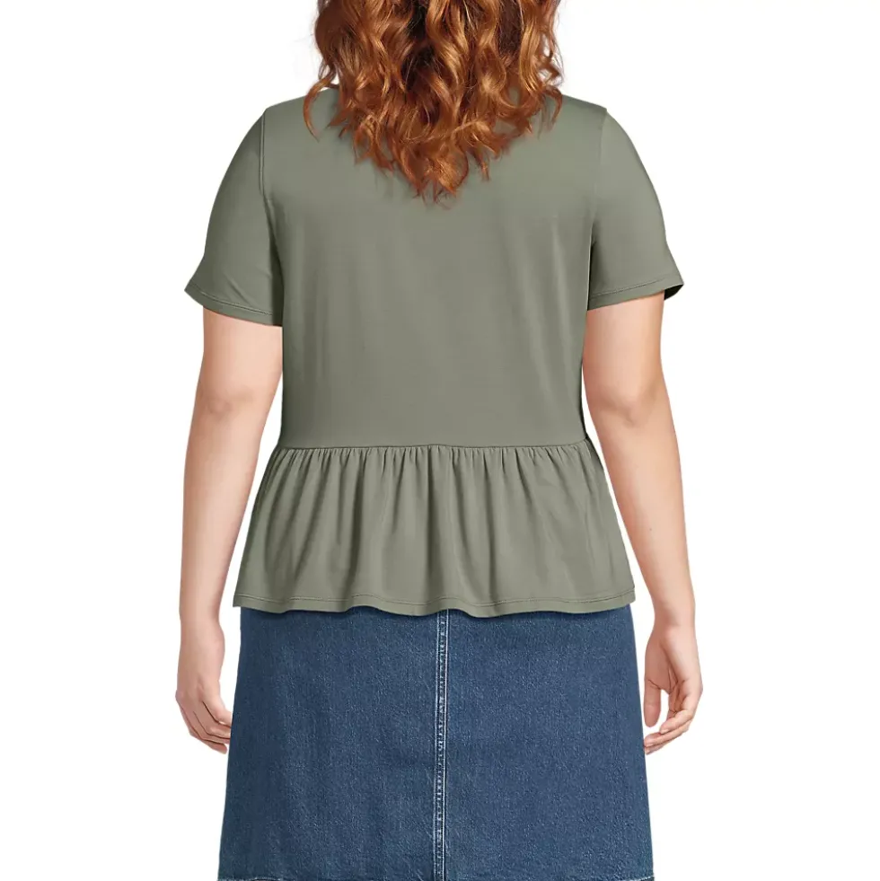 Women's Short Sleeve Lightweight Jersey Crew Neck Peplum Tee