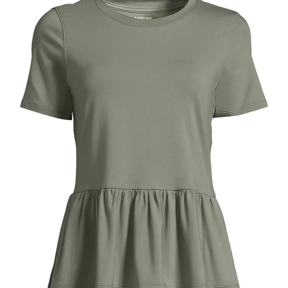 Women's Short Sleeve Lightweight Jersey Crew Neck Peplum Tee