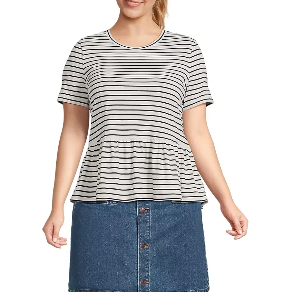 Women's Short Sleeve Lightweight Jersey Crew Neck Peplum Tee