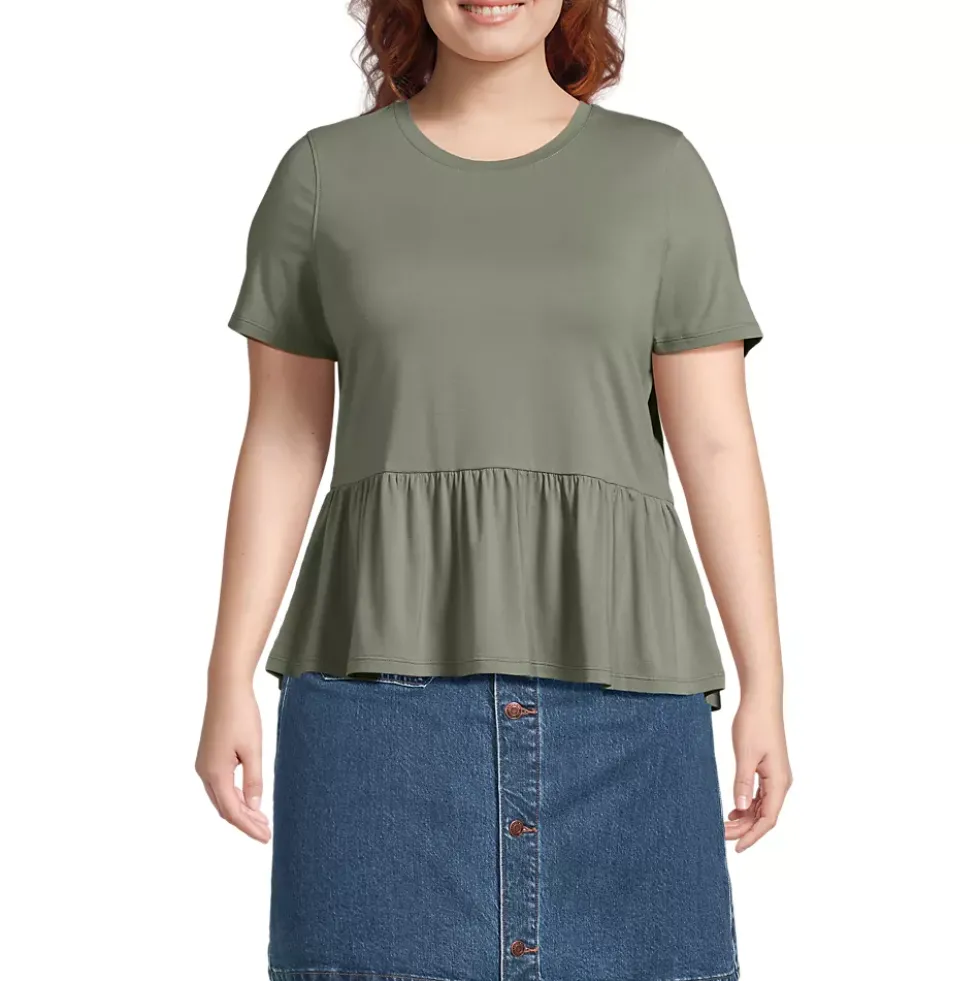 Women's Short Sleeve Lightweight Jersey Crew Neck Peplum Tee