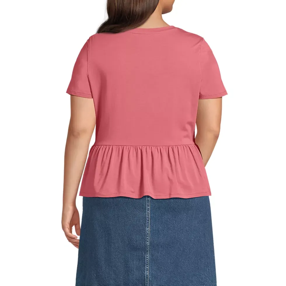 Women's Short Sleeve Lightweight Jersey Crew Neck Peplum Tee