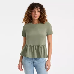 Women's Short Sleeve Lightweight Jersey Crew Neck Peplum Tee