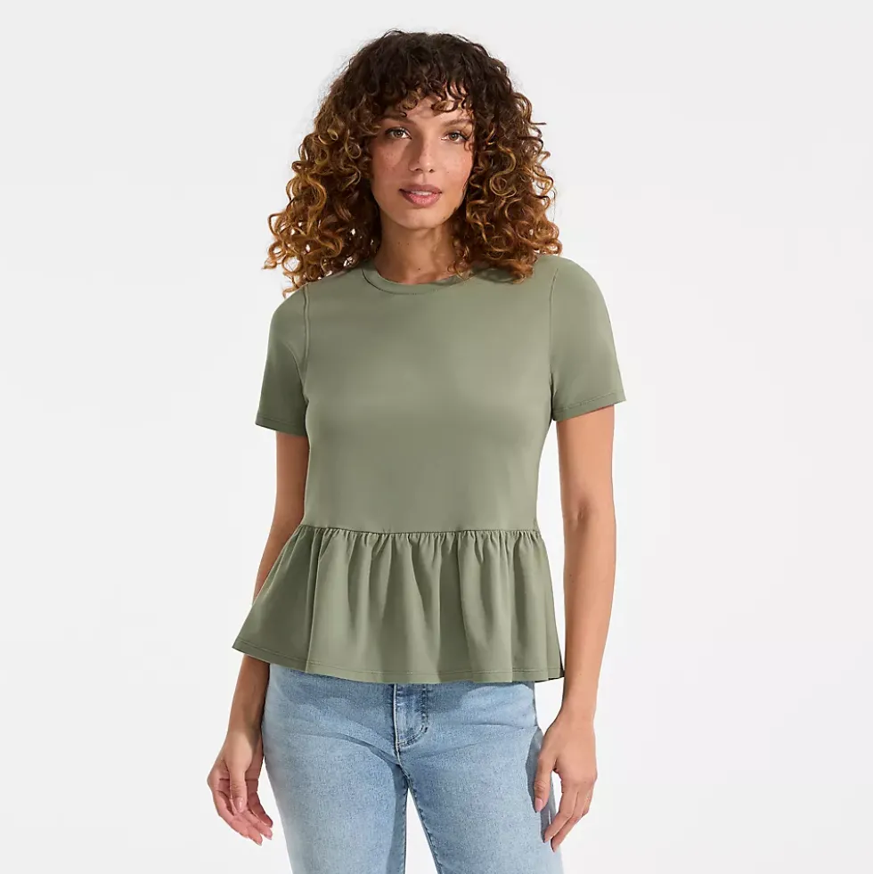 Women's Short Sleeve Lightweight Jersey Crew Neck Peplum Tee