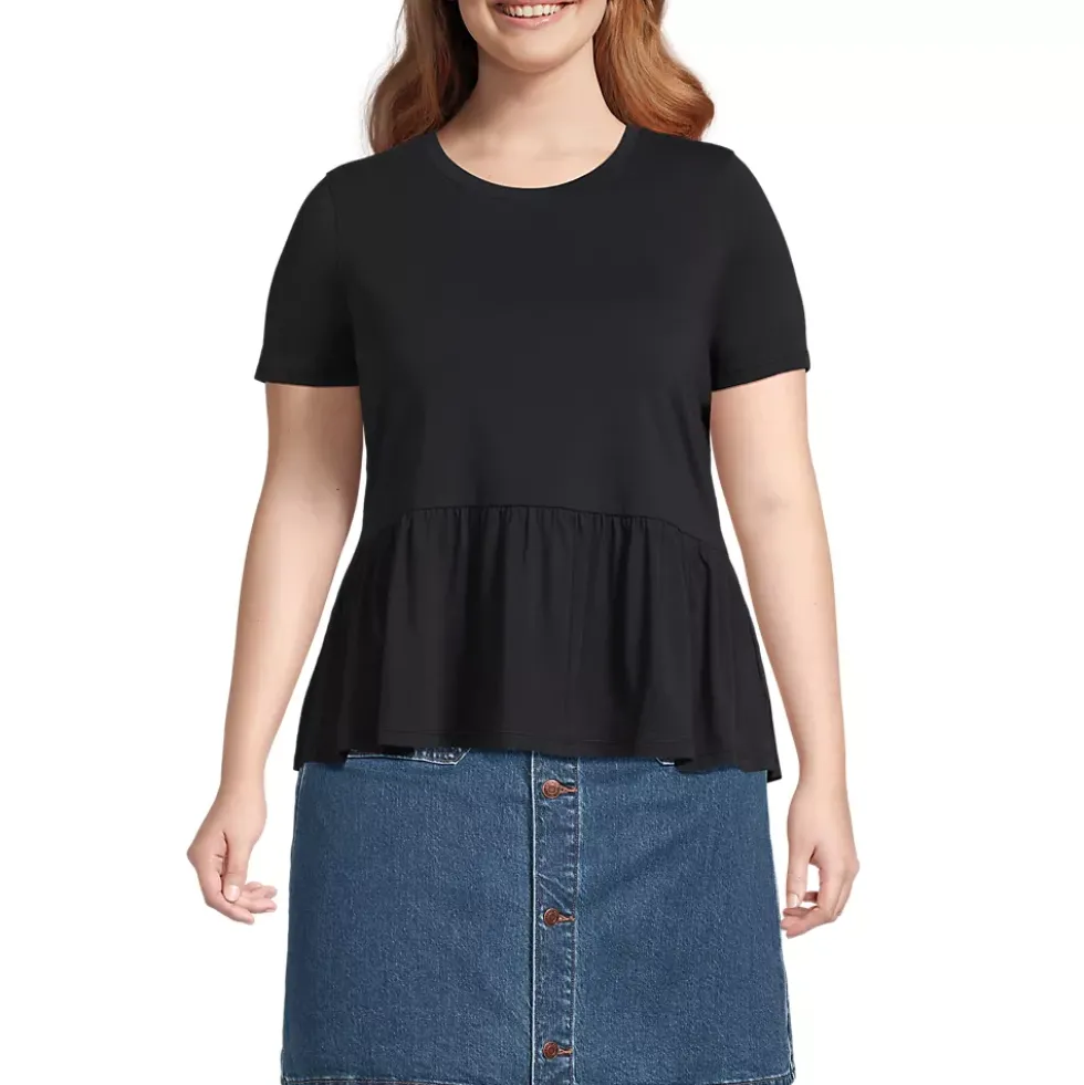 Women's Short Sleeve Lightweight Jersey Crew Neck Peplum Tee