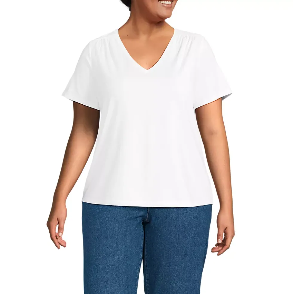 Women's Short Sleeve Lightweight Jersey Gathered Shoulder T-Shirt