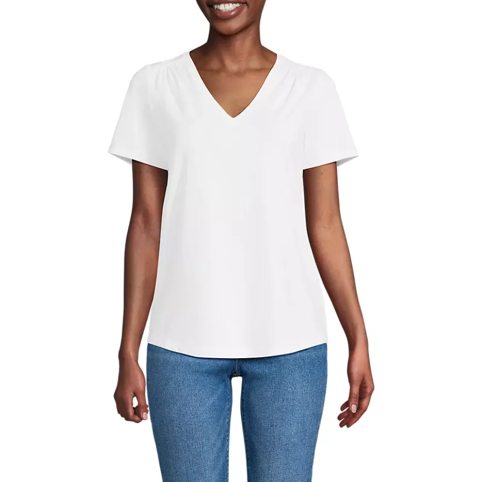 Women's Short Sleeve Lightweight Jersey Gathered Shoulder T-Shirt