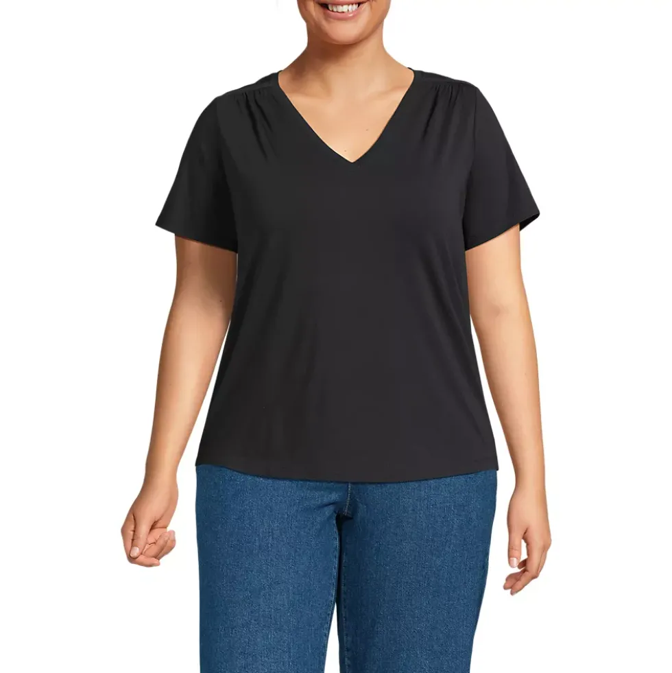 Women's Short Sleeve Lightweight Jersey Gathered Shoulder T-Shirt
