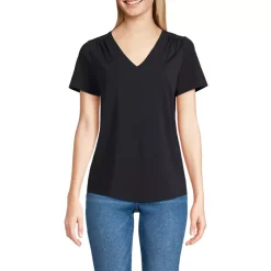 Women's Short Sleeve Lightweight Jersey Gathered Shoulder T-Shirt