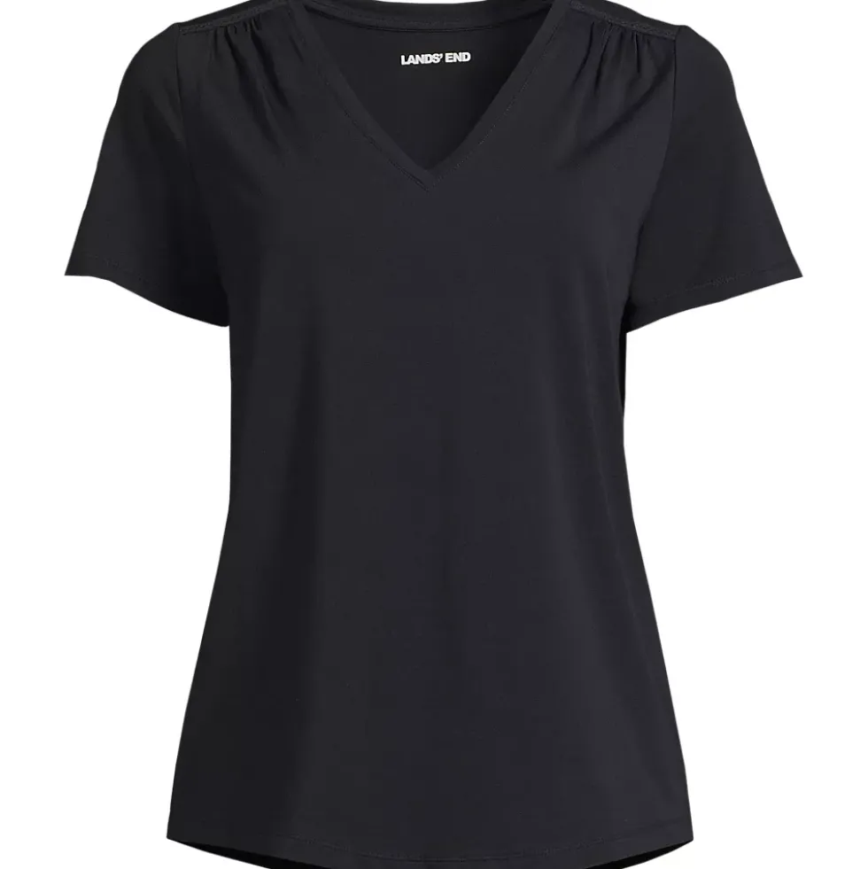 Women's Short Sleeve Lightweight Jersey Gathered Shoulder T-Shirt