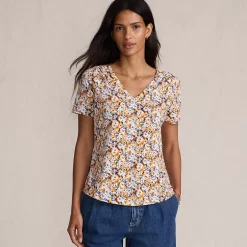Women's Short Sleeve Lightweight Jersey Gathered Shoulder T-Shirt