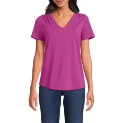 Women's Short Sleeve Lightweight Jersey Gathered Shoulder T-Shirt