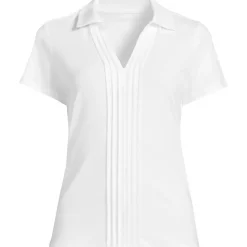 Women's Short Sleeve Lightweight Jersey Pintuck Open Collar Polo