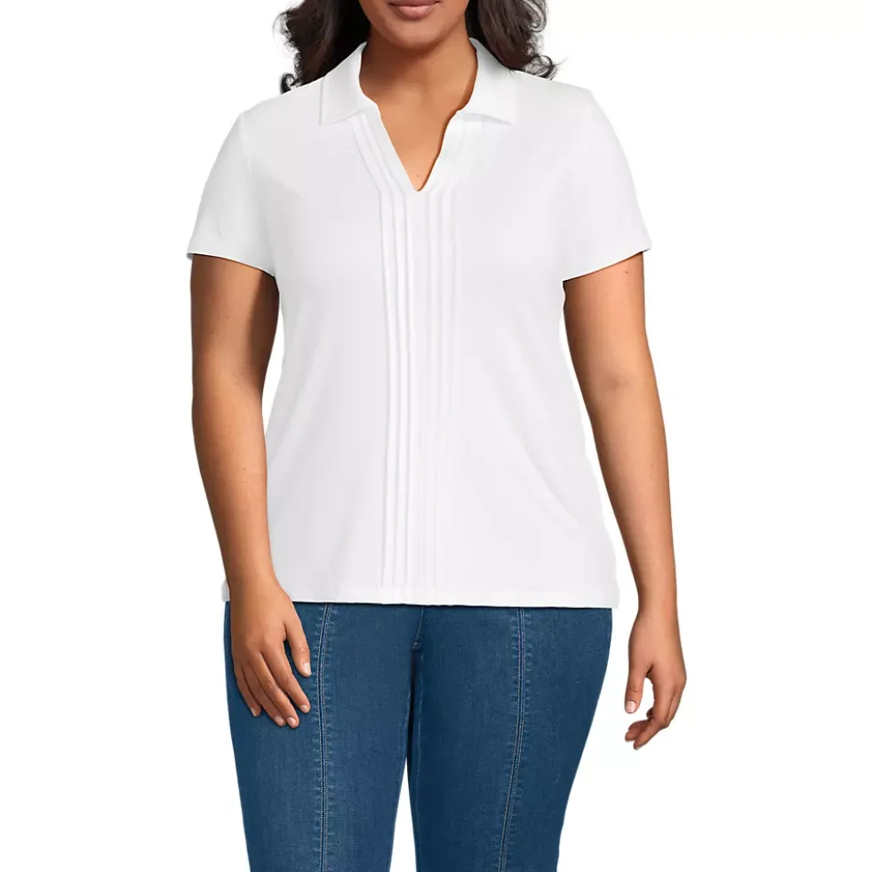 Women's Short Sleeve Lightweight Jersey Pintuck Open Collar Polo