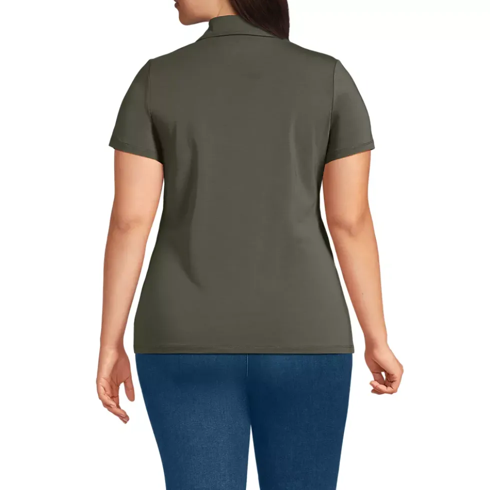 Women's Short Sleeve Lightweight Jersey Pintuck Open Collar Polo