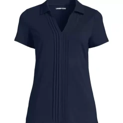 Women's Short Sleeve Lightweight Jersey Pintuck Open Collar Polo