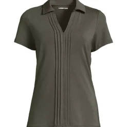 Women's Short Sleeve Lightweight Jersey Pintuck Open Collar Polo