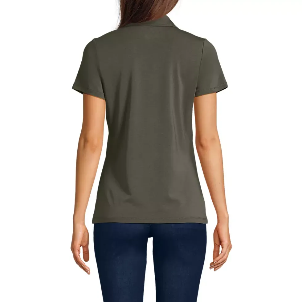 Women's Short Sleeve Lightweight Jersey Pintuck Open Collar Polo