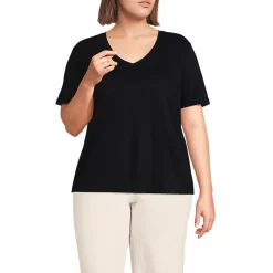 Women's Short Sleeve Linen Blend V-Neck Tee
