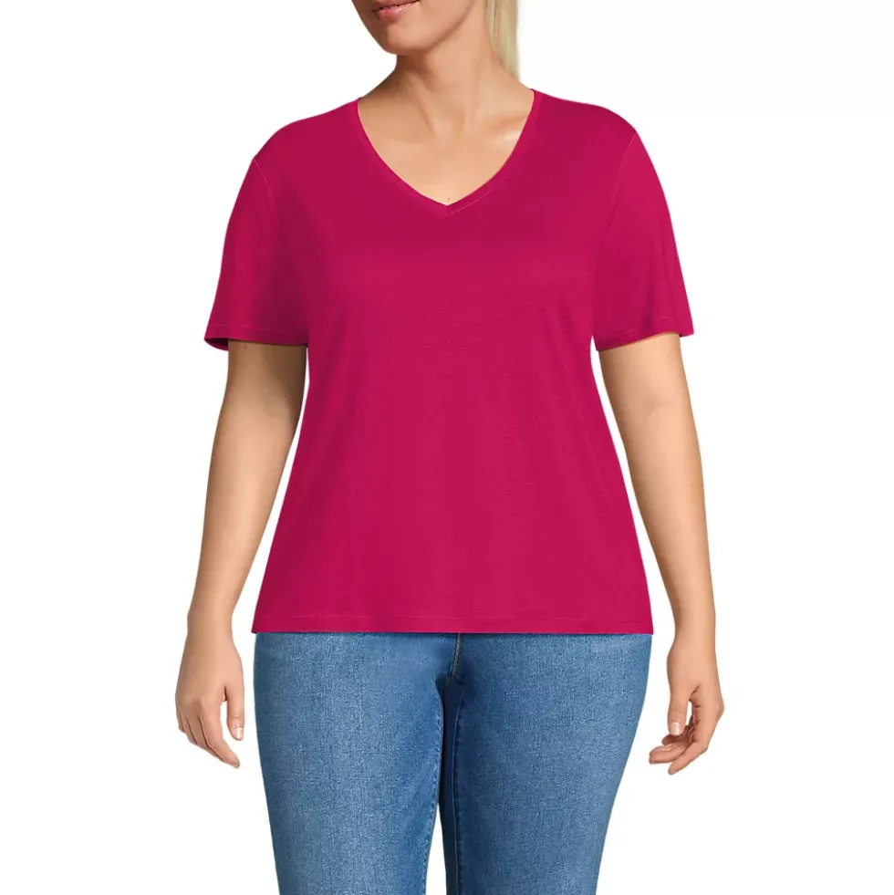 Women's Short Sleeve Linen Blend V-Neck Tee