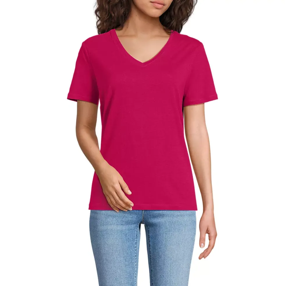 Women's Short Sleeve Linen Blend V-Neck Tee