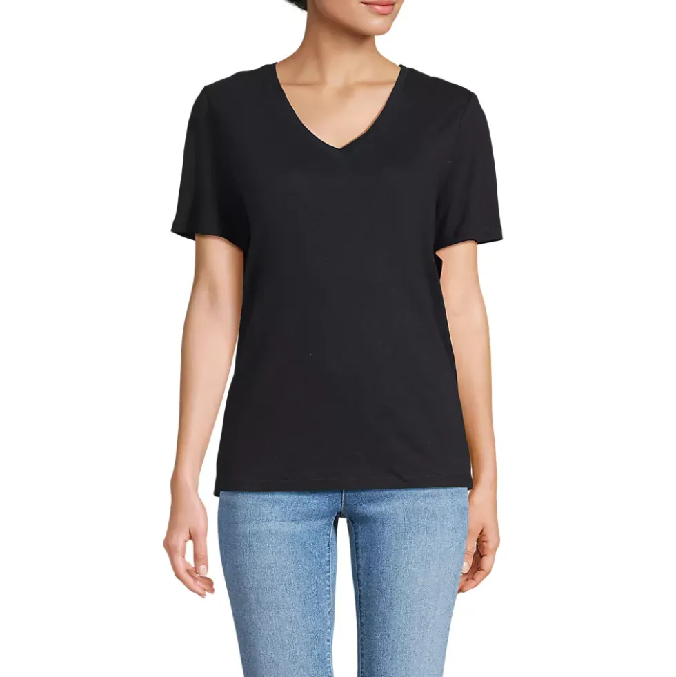 Women's Short Sleeve Linen Blend V-Neck Tee