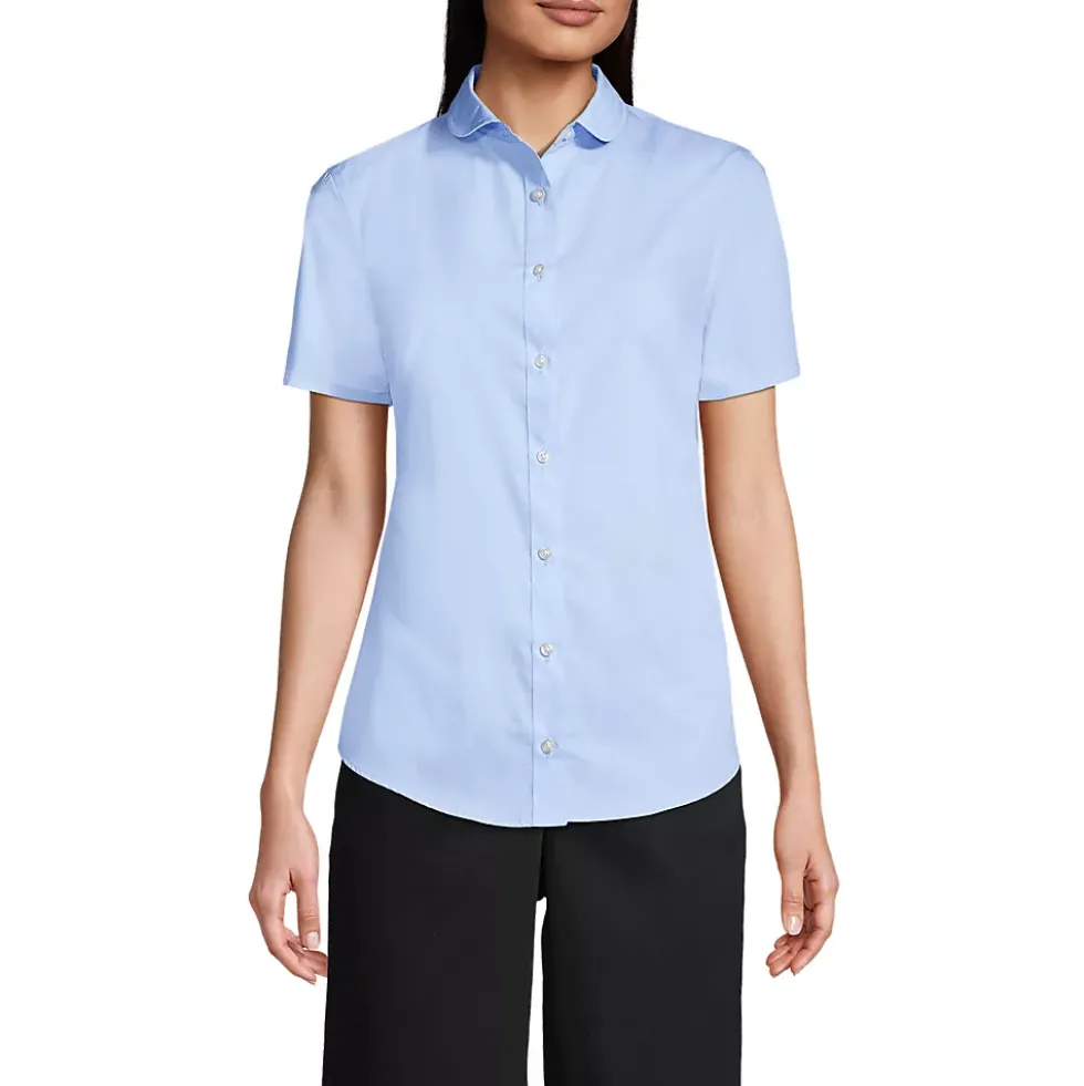 Women's Short Sleeve Peter Pan Collar Broadcloth Shirt