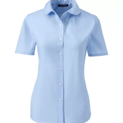 Women's Short Sleeve Peter Pan Collar Broadcloth Shirt