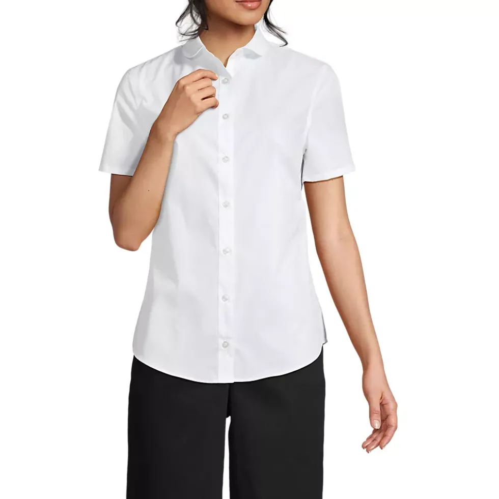 Women's Short Sleeve Peter Pan Collar Broadcloth Shirt
