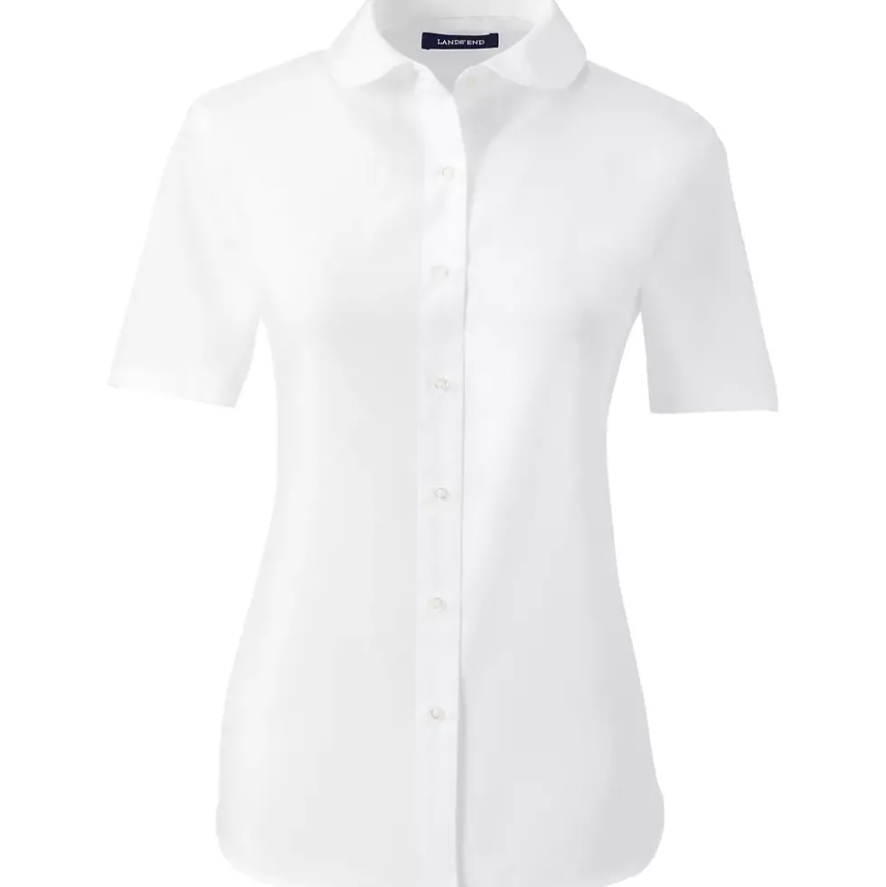 Women's Short Sleeve Peter Pan Collar Broadcloth Shirt