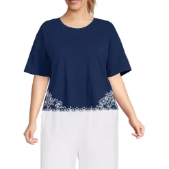 Women's Short Sleeve Slub Jersey Eyelet T-Shirt