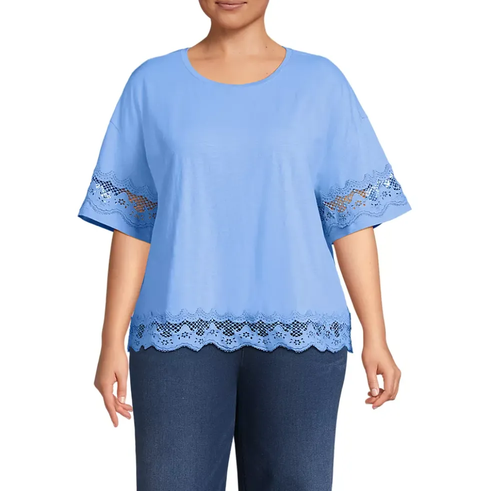 Women's Short Sleeve Slub Jersey Cutwork T-Shirt