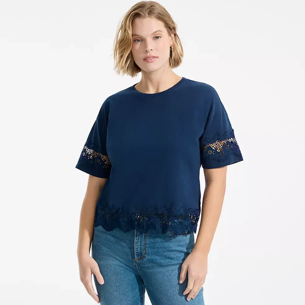 Women's Short Sleeve Slub Jersey Cutwork T-Shirt