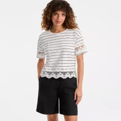 Women's Short Sleeve Slub Jersey Cutwork T-Shirt